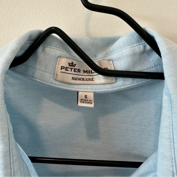 Peter Millar Nanoluxe Sean Cotton Lisle Polo Shirt Light Blue Button Size Small - Picture 2 of 10